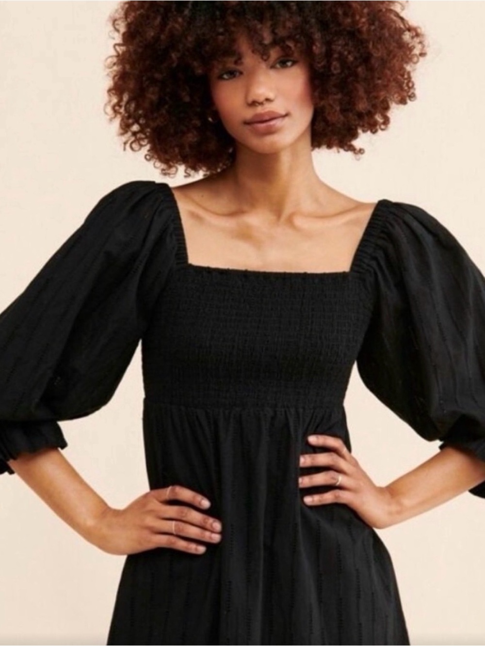 Hutch Black Smocked Midi Dress